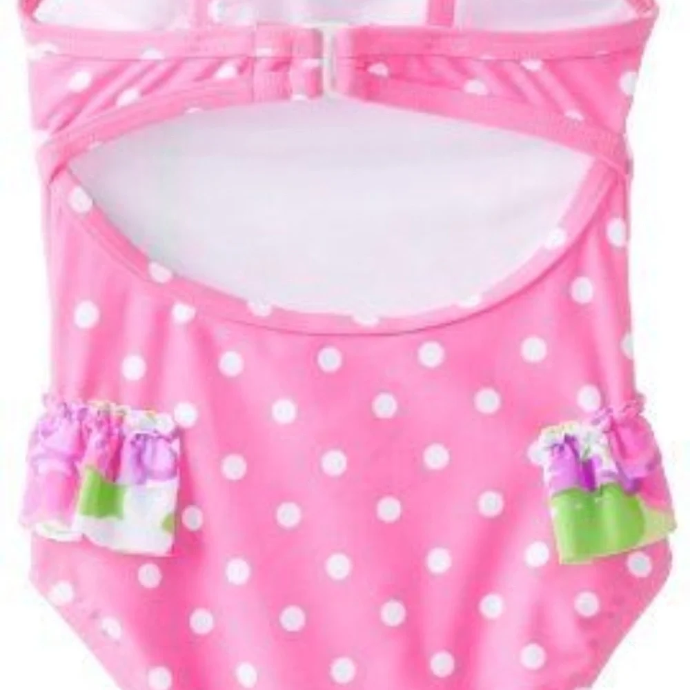 Hartstrings Girls‎ 2T Pink One Piece Swimsuit Polka Dot Ruffle Flower NWT